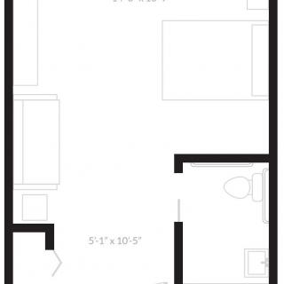 A simple floor plan layout showing a room with a bathroom.