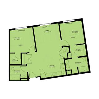 A detailed architectural floor plan showing the layout of rooms.