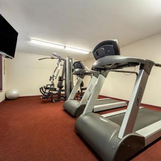 An indoor gym equipped with treadmills and other exercise machines.