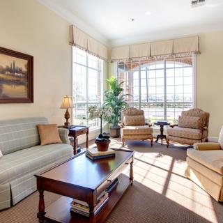 A bright and cozy living room with comfortable seating, large windows, and a touch of greenery.