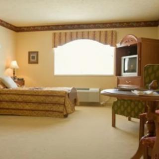 A cozy hotel room featuring a bed, television, and window with natural light.