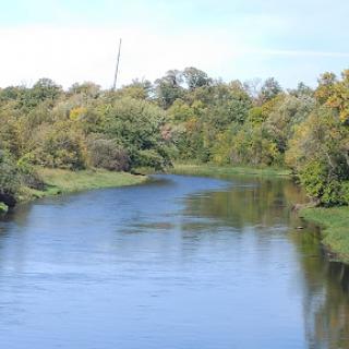 A serene view of a winding river surrounded by lush greenery.