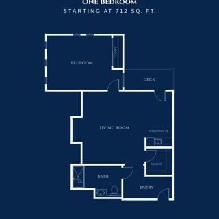 Blueprint of a one-bedroom apartment with a spacious living area.