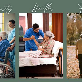 Promoting a holistic approach to elderly support: Community, Health, and Friendship.