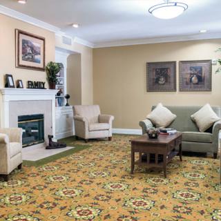 A cozy living room featuring comfortable seating, a fireplace, and tasteful decor.