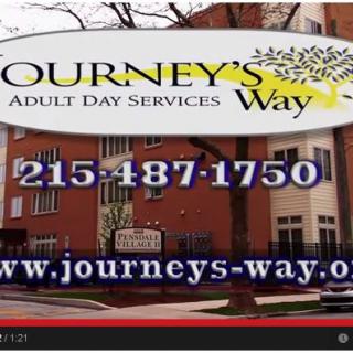 An advertisement for Journey's Way Adult Day Services, displaying their contact information and website.