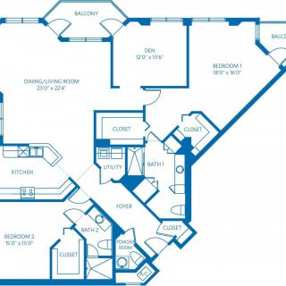 A detailed floor plan of a multi-room apartment layout.