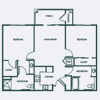 Blueprint of a multi-room apartment layout.