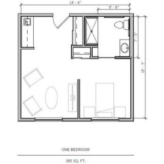 A floor plan layout for a one-bedroom apartment.