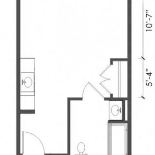 A simple bathroom floor plan featuring essential fixtures and dimensions.