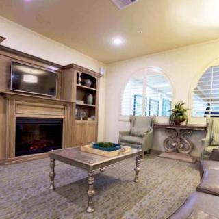 Elegant living room with a cozy fireplace and stylish furniture.