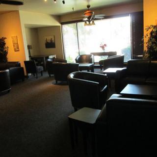 A cozy lounge area with comfortable seating and natural lighting.