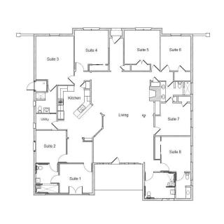 A detailed floor plan of a house showing multiple rooms and spaces.