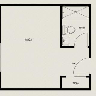 A simple floor plan featuring a main room and a bathroom.