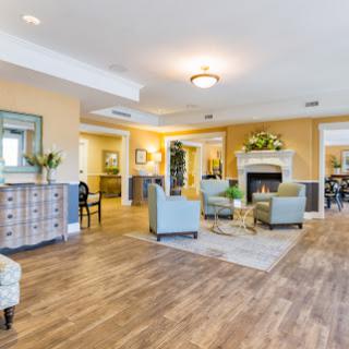 A cozy and inviting lobby space with modern furnishings and warm lighting.