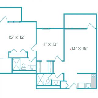 A blueprint of an apartment showing room dimensions.
