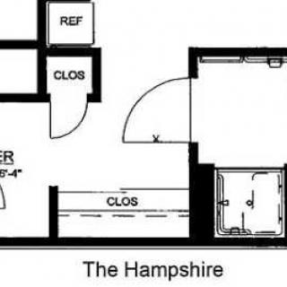 A floor plan of an apartment labeled 'The Hampshire'.