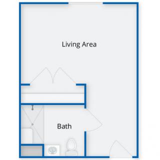 Floor plan of a studio apartment with a living area and bathroom.