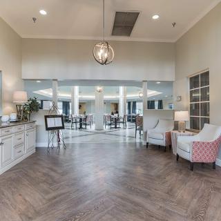 A modern lobby with stylish furnishings and elegant lighting.