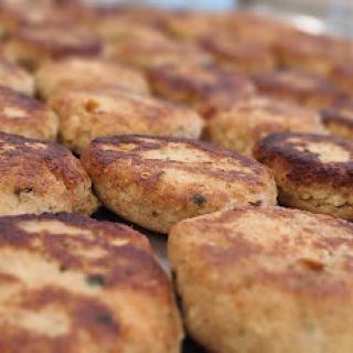 Golden-brown savory patties freshly cooked and ready to be enjoyed.