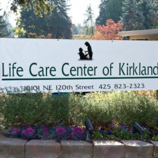 Sign for Life Care Center of Kirkland located outside the facility.