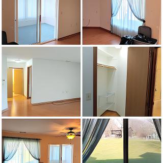 Collage of various interior rooms and views in a home.