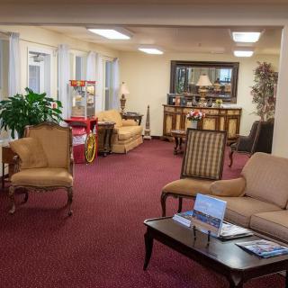 A cozy lobby area with comfortable seating and elegant decor.