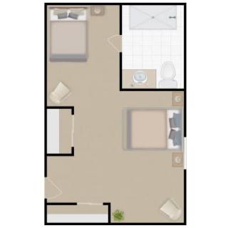 A simple floor plan of a two-bedroom apartment, highlighting the layout and arrangement of rooms.