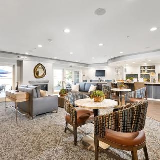 A modern lounge area with comfortable seating and stylish decor.