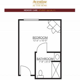 A simple floor plan layout including a bedroom and bathroom.