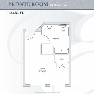 Floor plan of a private room with bathroom.