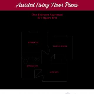 Assisted Living Floor Plan: One Bedroom Apartment - 411 Square Feet
