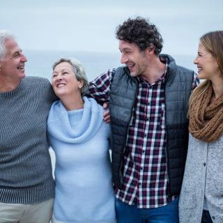 A happy family spending time together outdoors.