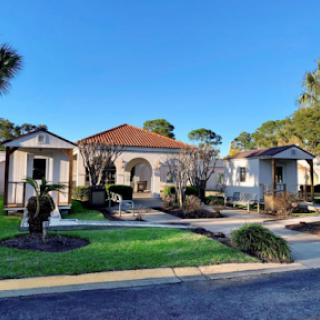 A charming residential area featuring distinctive architecture and well-maintained landscaping.