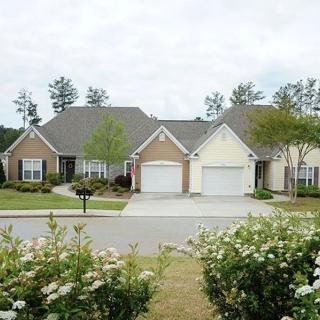 A suburban neighborhood with two adjacent houses and a shared driveway.