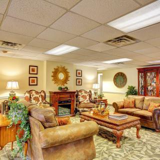 A cozy living room with comfortable sofas and elegant decor.
