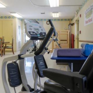 An indoor exercise bike in a rehabilitation facility.