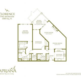 A detailed floor plan of a two-bedroom apartment.