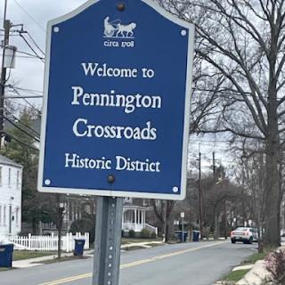 Welcome sign to the Pennington Crossroads Historic District.