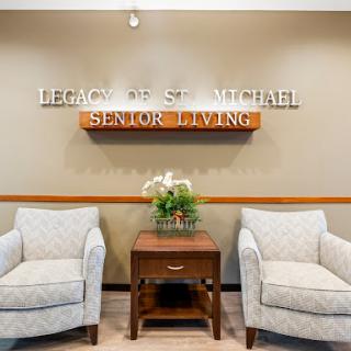 A welcoming lobby area in a senior living facility, featuring comfortable seating and an inviting atmosphere.