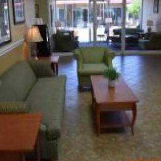 A cozy lobby with sofas, chairs, and tables arranged neatly.