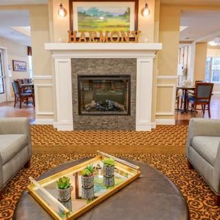 A cozy living room with a fireplace and elegant decor.