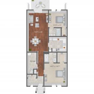 A detailed floor plan showcasing the interior layout of a residential property with various rooms and furniture placement.