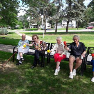 A group of seniors enjoying a sunny day at the park.