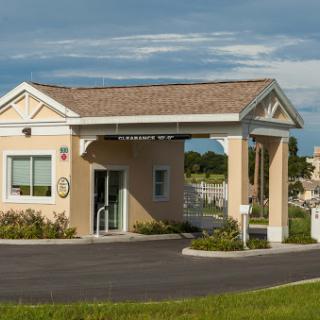 A welcoming reception building with a charming architectural design.