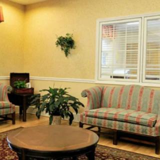 A cozy living room with comfortable seating and decorative elements.