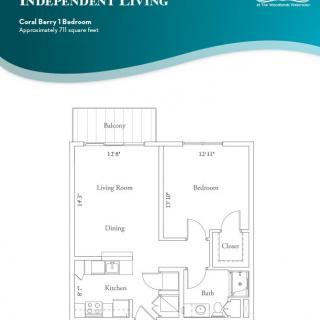 Floor plan for a one-bedroom apartment in an independent living facility.
