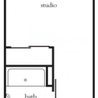 A simple floor plan layout of a studio apartment.