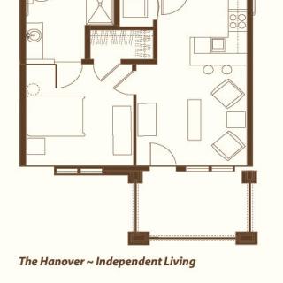 Floor plan of 'The Hanover' independent living apartment.