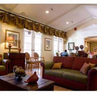 A cozy living room with stylish furniture and warm decor.